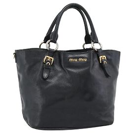 Borsa Miu Miu in pelle nera con dettagli in tono oro Auth 192754
