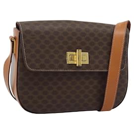 Sac à bandoulière CELINE Macadam Canvas PVC Cuir Marron Or Auth BA14393 - Céline