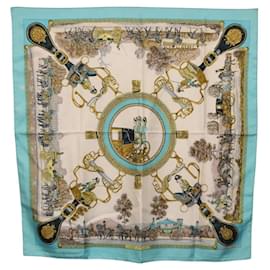 Pañuelo HERMES Carre 90 de seda azul claro Auténtico 191431 - Hermès