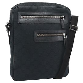 Borsa a Spalla GUCCI GG Canvas Nera Argento 92551 Auth 192749