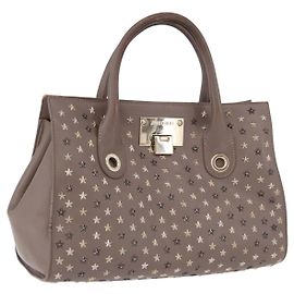 Borsa Jimmy Choo Riley Small Star Studs in pelle grigia e oro Auth bs36088