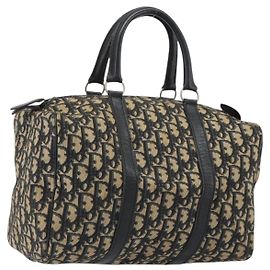 Christian Dior Trotter Canvas Boston Bag Navy Silver Auth 192214