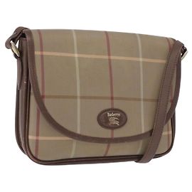 Borsa a Spalla Burberrys Nova Check in Tela Marrone con Tonalità Oro Auth 192747