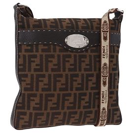 FENDI Bolsa de Ombro Zucca Canvas Celesia Marrom Prata 8BT109 Auth SW2643V