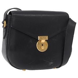 Borsa a Spalla Salvatore Ferragamo in Pelle Nera e Oro Auth gh2148