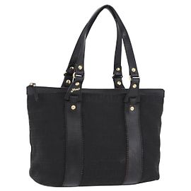 Bolsa Tote FENDI Zucchino Canvas Preta Dourada Auth ka5213