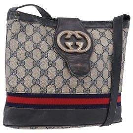 Borsa a tracolla GUCCI GG Supreme in PVC e pelle blu navy con dettagli dorati Auth 192742