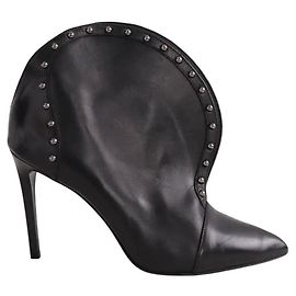 Botas Balmain Studded Accents Lace de cuero negro