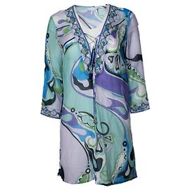 Emilio Pucci, vestido túnica gráfico azul y morado