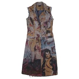 Vestido maxi de mezclilla con estampado Napoleón de los años 2000 Roberto Cavalli