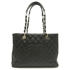 Borsa Tote Chanel in pelle di vitello martellata nera con catena