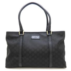 Gucci Tote Bag aus schwarzem GG Canvas und Leder