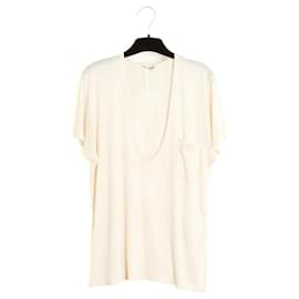 Saint Laurent 2015 Top T-Shirt V Soie Ecru FR38 Slimane Silk Jersey Top UK10 US8