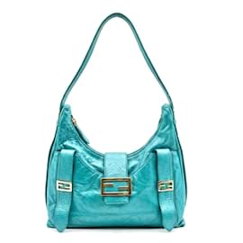 Rara Fendi Vintage Metallic Tiffany Blue Leather Sweet Hobo Baguette Bag SHW