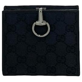 Gucci Bi-Fold Portemonnaie aus schwarzem Canvas und Leder
