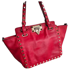 Sac cabas Valentino Garavani Rockstud en cuir petit, rouge