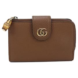 Cartera bi-fold Gucci de cuero marrón con detalles de bambú