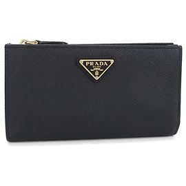 Cartera bi-fold en piel de becerro negro Prada