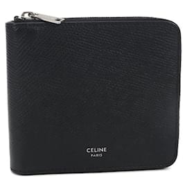Céline Cartera bi-fold en piel de becerro negro Celine