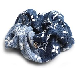 Scrunchie in cotone denim monogram Louis Vuitton