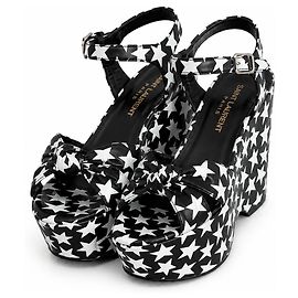 Sandali con zeppa platform in pelle con stampa di stelle Saint Laurent