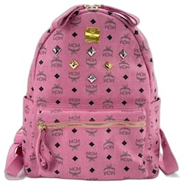 Sac à dos MCM Visetos en cuir clouté rose