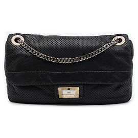 Chanel Black Medium Perforated Calfskin Reissue 2.55 Drill Flap