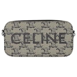 Pochette orizzontale Celine Triomphe in tela rivestita beige con logo - Céline