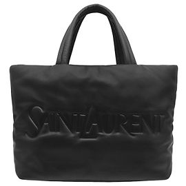 Saint Laurent Wide Puffer Tote aus schwarzem Lammleder