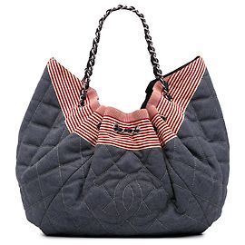Borsa Tote Chanel Blue Large Quilted Denim Stretch Spirit
