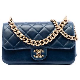 Chanel Blue Small Quilted Calfskin Straight Lined Flap