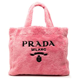 Prada Pink Spugna Terry Cloth Logo Tote