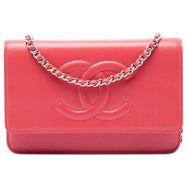 Portafoglio con catena Chanel Pink CC Caviar