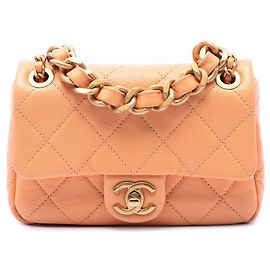 Chanel Orange Mini CC Matelassé Caviar Single Flap