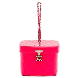 Beauty case Chanel Pink Mini CC trapuntato in vernice