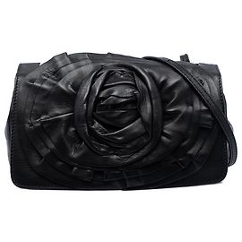 Valentino Black Nappa Petale Rose Schultertasche