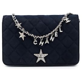 Portafoglio con Catena Chanel Blue Quilted Suede Cocostellar