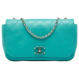 Chanel Blue Medium Stitched Calfskin Covered CC Flap