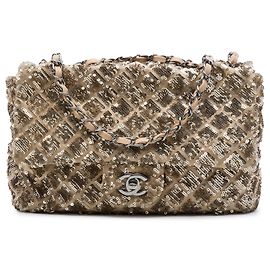 Chanel Beige CC in raso trapuntato con decorazioni in paillettes