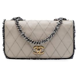 Chanel Gray CC Quilted Lambskin Tweedy Flap Color
