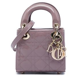 Lady Dior micro en cuir verni cannage rose