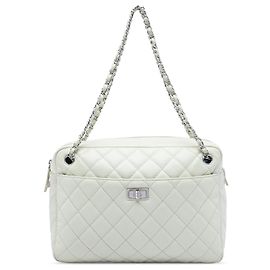 Chanel White Large Quilted Caviar Reissue Camera Bag