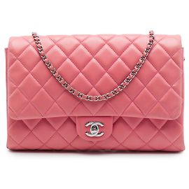 Clutch Chanel Pink CC in agnello trapuntato con catena