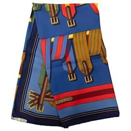 Sciarpa in seta Hermès Blue Les Sangles 90