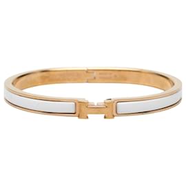 Hermès White Extra Narrow Enamel Clic H Bracelet PM