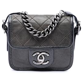 Chanel Gray Paris Bombay Mini Quilted Iridescent Calfskin Back to School Single Flap