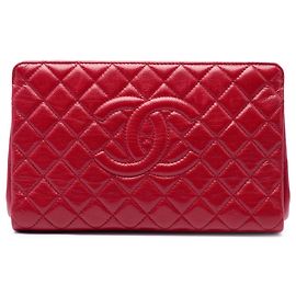 Clutch Chanel Red CC Quilted Caviar Frame