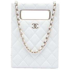 Tote da sera Chanel White Mini Quilted Caviar Cut Out