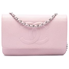 Chanel Pink CC Caviar Wallet On Chain