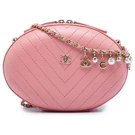 Borsa da sera La Pausa in pelle di vitello con cuciture chevron rosa Chanel
